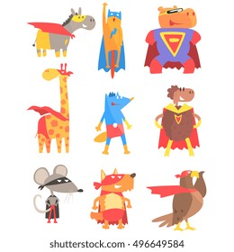 Animals Dressed As Superheroes Set Of Geometric Style Stickers