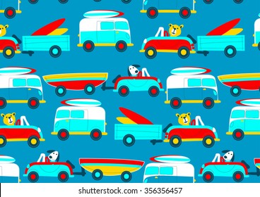 Animals driving to the beach beep beep repeat pattern .