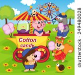 animals eat cotton candy at amusement park - vector illustration, eps