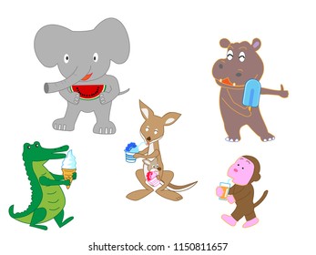
Animals eating cold things in the 
summer.