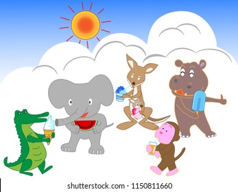 
Animals eating cold things in the 
summer.