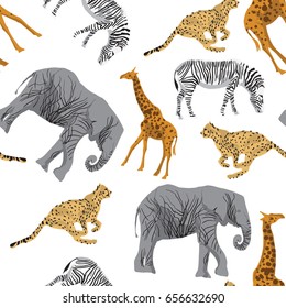 animals elefant cheetah giraffe zebra pattern