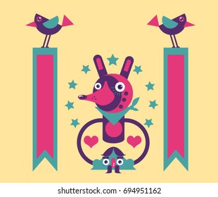 Animals elements, abstract, birds and fox