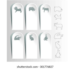 animals, elephant, white, silhouette, bookmark, paper, vector, elk, alligator, outline, kangaroos, black
