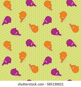 animals elephants orange purple vector green background speckled dot seamless pattern
