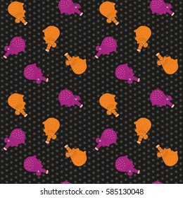 animals elephants orange purple vector black background speckled dot seamless pattern