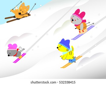 Animals enjoy skiing.