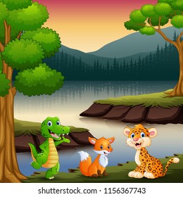 The animals are enjoying nature by the lake
