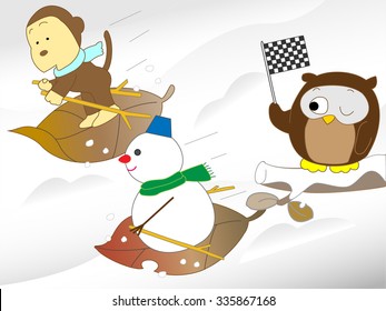 Animals enjoying skiing