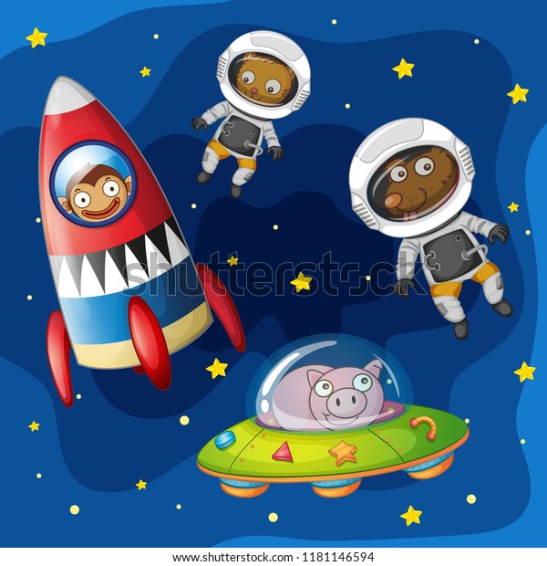 Animals exploring the\
space illustration