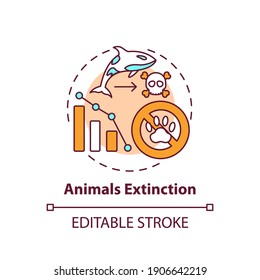 Animals Extinction Concept Icon. Biodiversity Loss. Animal Population Decrease. Wildlife Conservation Idea Thin Line Illustration. Vector Isolated Outline RGB Color Drawing. Editable Stroke