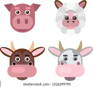  animals' face. Children illustration of different animals. Vector icons