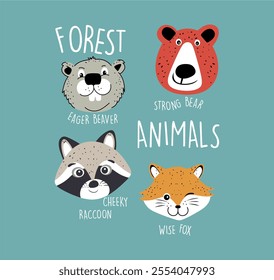 animals face forest t-shirt graphic design vector illustration 