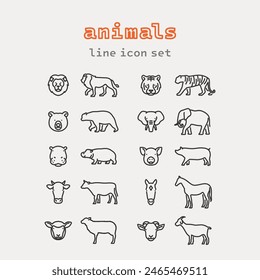 Animals face and side view icon set