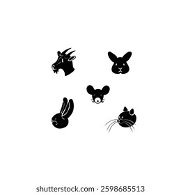 Animals Face  silhouette with vector of illustration