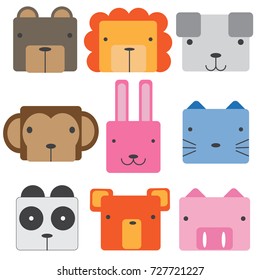 Animals face in square shave on white background.