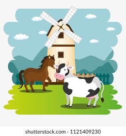 animals in the farm scene