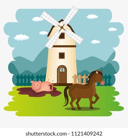 animals in the farm scene