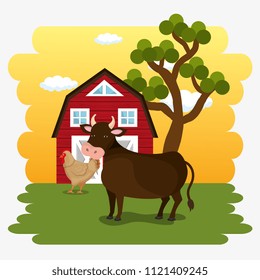 animals in the farm scene