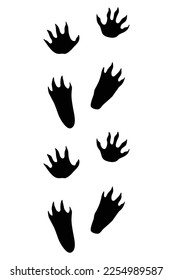 Animals feet track. Crocodile black paw, walking feet silhouette or footprints. Trace step imprints isolated on white. Walking tracks paws illustration