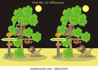 animals, find ten differences, vector illustration