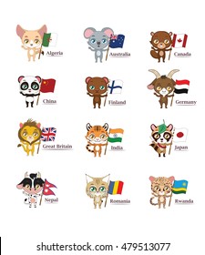 Animals with flags representing their countries ( national animal )