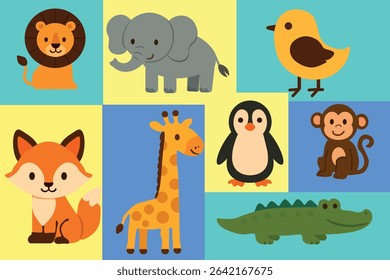 animals flat design africa for children