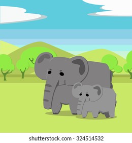 animals . flat elephant in the jungle