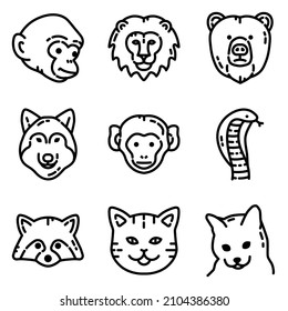 Animals Flat Icon Set Isolated On White Background