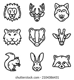 Animals Flat Icon Set Isolated On White Background