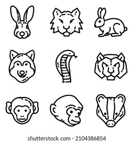 Animals Flat Icon Set Isolated On White Background