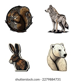 Animals Flat Icon Set Isolated On White Background