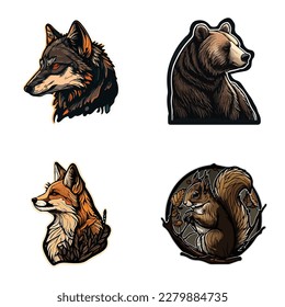 Animals Flat Icon Set Isolated On White Background