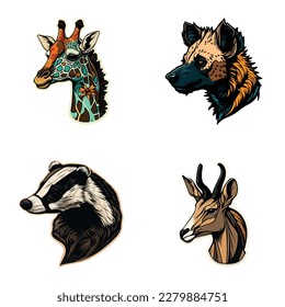 Animals Flat Icon Set Isolated On White Background