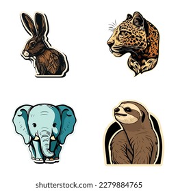 Animals Flat Icon Set Isolated On White Background