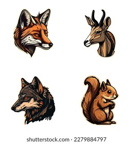 Animals Flat Icon Set Isolated On White Background