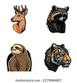 Animals Flat Icon Set Isolated On White Background