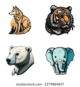 Animals Flat Icon Set Isolated On White Background