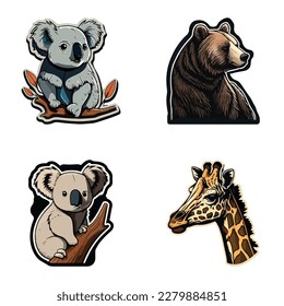 Animals Flat Icon Set Isolated On White Background