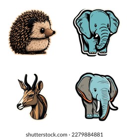 Animals Flat Icon Set Isolated On White Background