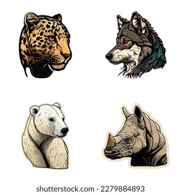 Animals Flat Icon Set Isolated On White Background