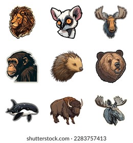 Animals Flat Icon Set Isolated On White Background