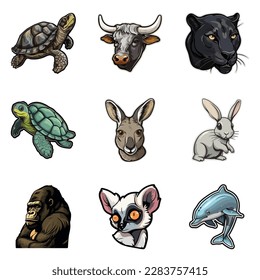 Animals Flat Icon Set Isolated On White Background
