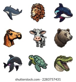 Animals Flat Icon Set Isolated On White Background