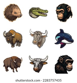 Animals Flat Icon Set Isolated On White Background