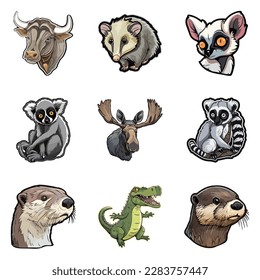 Animals Flat Icon Set Isolated On White Background