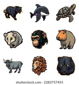 Animals Flat Icon Set Isolated On White Background