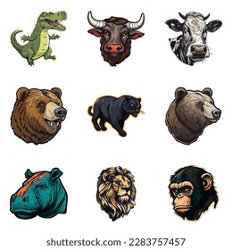 Animals Flat Icon Set Isolated On White Background