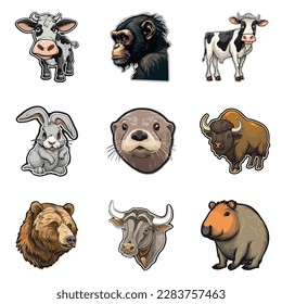 Animals Flat Icon Set Isolated On White Background