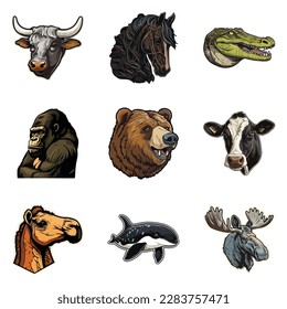 Animals Flat Icon Set Isolated On White Background